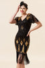 Załaduj obraz do przeglądarki galerii, Czarne I Złote Cekiny Sukienka Retro Lata 20 z Zestawem Akcesoria Lata 20