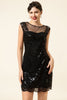 Załaduj obraz do przeglądarki galerii, Czarna Cekinowa Długa Sukienka Wielki Gatsby z Zestawem Akcesoria Lata 20