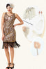 Załaduj obraz do przeglądarki galerii, Złota Cekinowa Sukienka Lata 20 z Frędzlami z Zestawem Akcesoria Lata 20