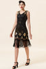 Załaduj obraz do przeglądarki galerii, Czarne I Złote Cekiny Sukienka Wielki Gatsby Sukienka Z Zestawem Akcesoriów 20s