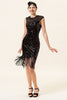 Załaduj obraz do przeglądarki galerii, Czarne Cekinowe Sukienka Wielki Gatsby z Frędzlami z Zestawem Akcesoria Lata 20