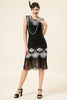 Załaduj obraz do przeglądarki galerii, Czarno-srebrne Cekinowe Sukienka z Frędzlami Lata 20 z Zestawem Akcesoria Lata 20
