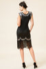 Załaduj obraz do przeglądarki galerii, Czarno-srebrne Cekinowe Sukienka z Frędzlami Lata 20 z Zestawem Akcesoria Lata 20