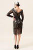Załaduj obraz do przeglądarki galerii, Czarne Długie Rękawy Cekinowe Sukienka Wielki Gatsby z Zestawem Akcesoria Lata 20