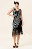 Załaduj obraz do przeglądarki galerii, Czarno-niebieskie Cekinowe Sukienka z Frędzlami Lata 20 z Zestawem Akcesoria Lata 20