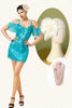 Załaduj obraz do przeglądarki galerii, Turkusowe Cekinowe Sukienka Retro Lata 20 z Zestawem Akcesoria Lata 20