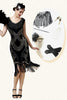 Załaduj obraz do przeglądarki galerii, Czarna Cekinowa Długa Sukienka Lata 20 z Zestawem Akcesoria Lata 20