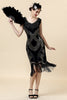 Załaduj obraz do przeglądarki galerii, Czarna Cekinowa Długa Sukienka Lata 20 z Zestawem Akcesoria Lata 20