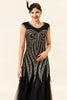 Załaduj obraz do przeglądarki galerii, Czarna Cekinowa Tiulowa Sukienka z Frędzlami Lata 20 z Zestawem Akcesoria Lata 20