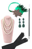 Załaduj obraz do przeglądarki galerii, Zielona Sukienka Wielki Gatsby z Zestawem Akcesoria Lata 20