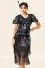 Załaduj obraz do przeglądarki galerii, Czarne Cekiny Sukienka z Frędzlami Lata 20 z Zestawem Akcesoria Lata 20