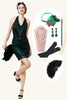 Załaduj obraz do przeglądarki galerii, Dekolt Halter Zielona Cekiny Sukienka Lata 20 z Zestawem Akcesoria Lata 20