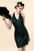 Załaduj obraz do przeglądarki galerii, Dekolt Halter Zielona Cekiny Sukienka Lata 20 z Zestawem Akcesoria Lata 20