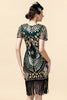 Załaduj obraz do przeglądarki galerii, Cekinowa Zielona Brokatowa Sukienka z Frędzlami Lata 20 z Zestawem Akcesoria Lata 20