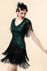 Załaduj obraz do przeglądarki galerii, Zielone Sukienka Wielki Gatsby z Frędzlami z Zestawem Akcesoria Lata 20