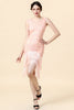 Załaduj obraz do przeglądarki galerii, Różowa Cekiny Długa Sukienka Lata 20 z Zestawem Akcesoria Lata 20