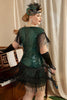 Załaduj obraz do przeglądarki galerii, Zielona Plus Size Sukienka Lata 20 Wielki Gatsby z Frędzlami z Zestawem Akcesoria Lata 20