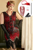 Załaduj obraz do przeglądarki galerii, Czerwona Plus Size Sukienka Lata 20 z Frędzlami z Zestawem Akcesoria Lata 20