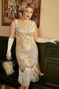 Załaduj obraz do przeglądarki galerii, Plus Size Cekinowa Morela Sukienka Lata 20 Wielki Gatsby z Frędzlami z Zestawem Akcesoria Lata 20