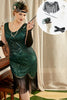 Załaduj obraz do przeglądarki galerii, Plus Size Zielona Cekinowa Sukienki Z Lat 20 z Frędzlami z Zestawem Akcesoria Lata 20