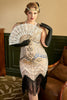 Załaduj obraz do przeglądarki galerii, Plus Size Morela Cekinowa Sukienka Lata 20 z Frędzlami z Zestawem Akcesoria Lata 20