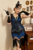 Załaduj obraz do przeglądarki galerii, Królewska Niebieska Plus Size Cekinowa Sukienka Wielki Gatsby z Frędzlami z Zestawem Akcesoria Lata 20