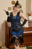 Załaduj obraz do przeglądarki galerii, Królewska Niebieska Plus Size Cekinowa Sukienka Wielki Gatsby z Frędzlami z Zestawem Akcesoria Lata 20