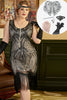 Załaduj obraz do przeglądarki galerii, Plus Size Czarne I Morelowe Cekiny Sukienki Lata 20 z Zestawem Akcesoria Lata 20