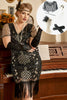 Załaduj obraz do przeglądarki galerii, Czarna Plus Size Cekinowa Sukienka W Stylu Lat 20 z Frędzlami z Zestawem Akcesoria Lata 20
