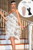 Załaduj obraz do przeglądarki galerii, Błyszcząca Biała Cekinowa Sukienka W Stylu Lat 20 Z Frędzlami z Zestawem Akcesoria