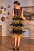 Załaduj obraz do przeglądarki galerii, Błyszczące Czarne I Złote Cekiny Sukienka Wielki Gatsby Z Zestawem Akcesoriów