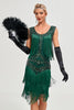 Załaduj obraz do przeglądarki galerii, Ciemnozielona Cekinowa Sukienka Wielki Gatsby Z Zestawem Akcesoriów