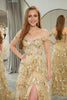 Załaduj obraz do przeglądarki galerii, Princess A-Line Off The Shoulder Złota warstwowa sukienka na studniówkę z zestawem akcesoriów