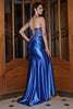 Załaduj obraz do przeglądarki galerii, Błyszcząca Królewska Niebieska Gorset Bez Ramiączek Długa Sukienka Na Studniówkę Z Dodatkiem