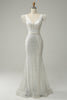 Załaduj obraz do przeglądarki galerii, Białe Cekiny Syrenka Długa Sukienka Na Studniówkę Z Piórami