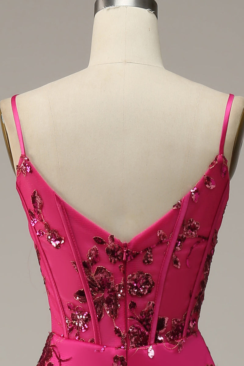 Załaduj obraz do przeglądarki galerii, Różowa Syrenka Cekinowe Sukienki Na Studniówke z Cienkich Ramiączkach
