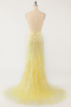 Żółta sukienka Mermaid Long Prom z aplikacjami