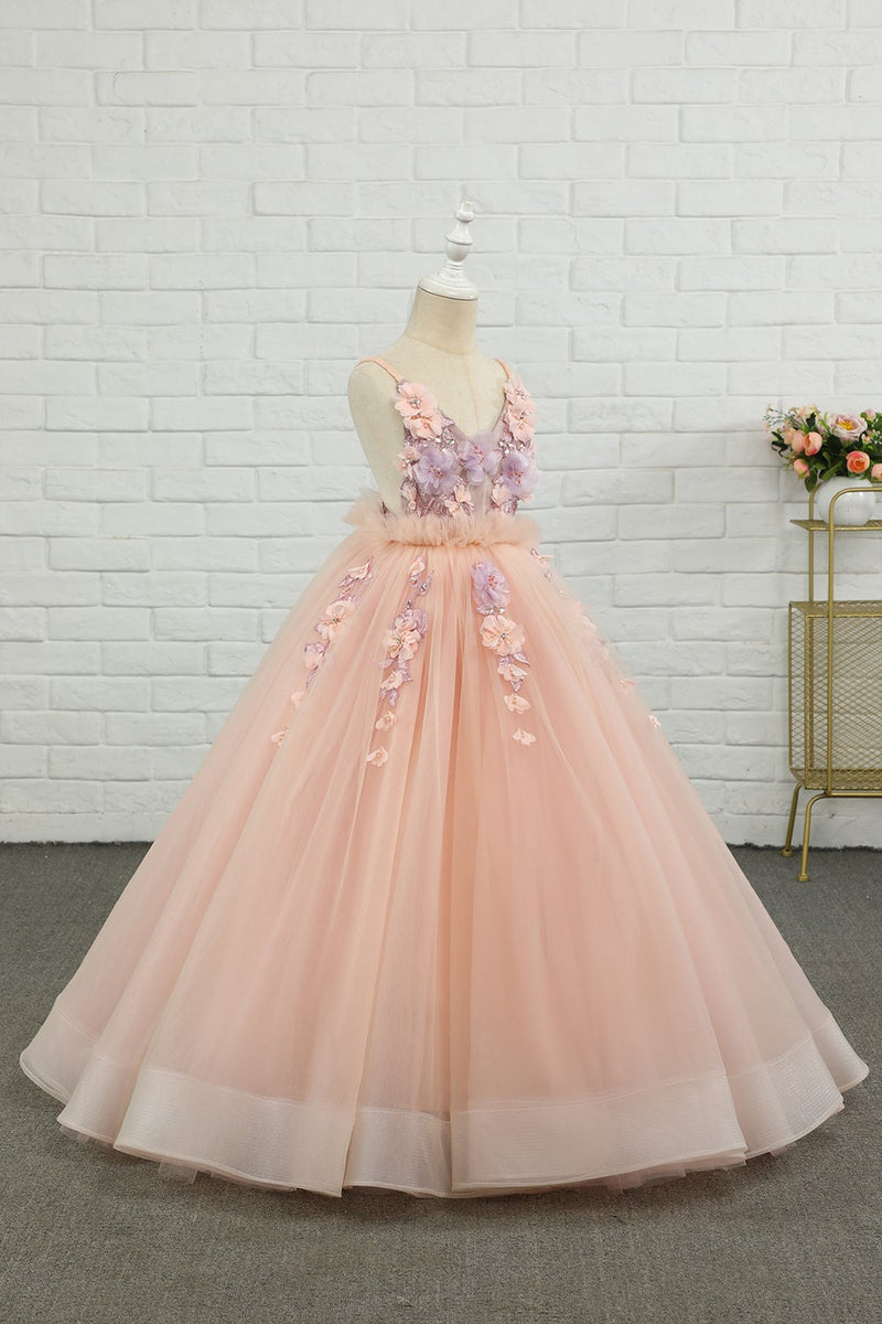 Załaduj obraz do przeglądarki galerii, Różowe Tiulowe Cienkich Ramiączkach Sukienki Dziewczęce