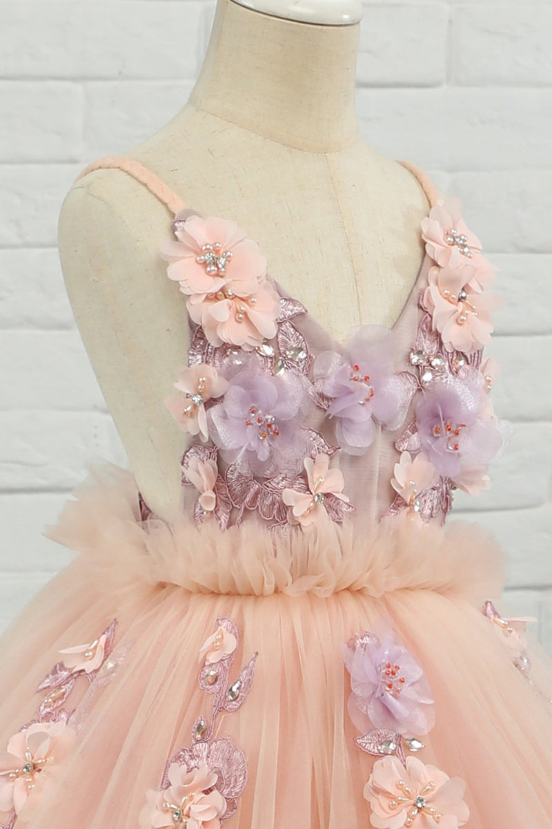 Załaduj obraz do przeglądarki galerii, Różowe Tiulowe Cienkich Ramiączkach Sukienki Dziewczęce