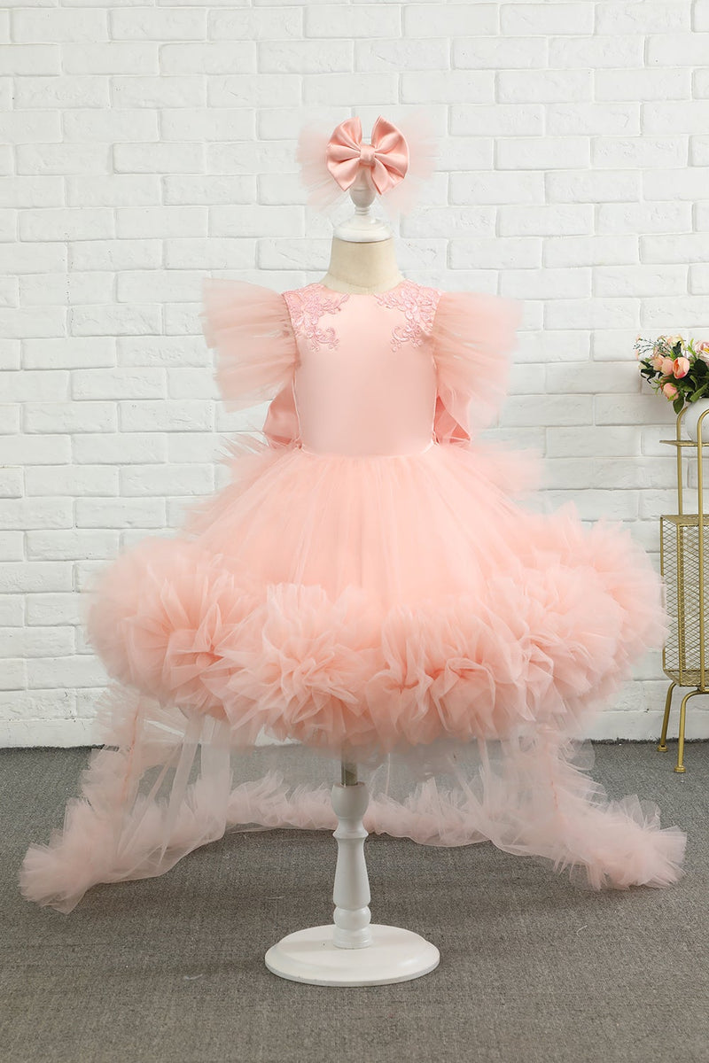 Załaduj obraz do przeglądarki galerii, Różowa Tiulowa Sukienki Dziewczęce z Kokardką
