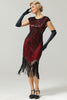 Załaduj obraz do przeglądarki galerii, Bordowa Sukienka Gatsby Lata 20 z Cekinami i Frędzlami