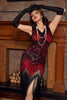 Załaduj obraz do przeglądarki galerii, Czerwono-czarna Sukienka w Stylu Lat 20 z Frędzlami