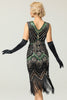 Załaduj obraz do przeglądarki galerii, Czarna Sukienki Lata 20 z Frędzlami