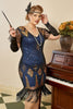 Załaduj obraz do przeglądarki galerii, Niebieskie Rękawy Cap Sukienki Lata 20 Dla Puszystych z Cekinami