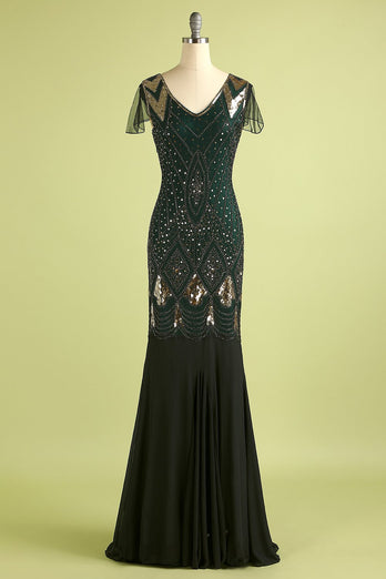 Długa Sukienka w stylu lat 20-tych z Cekinami
