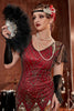 Załaduj obraz do przeglądarki galerii, Burgundy Long 1920s Cekiny Flapper Formalna sukienka