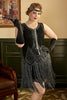 Załaduj obraz do przeglądarki galerii, Czarna Sukienki Flapper Dla Puszystychz z Frędzlami