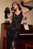Załaduj obraz do przeglądarki galerii, Czarna Cekiny Sukienka z Frędzlami Lata 20