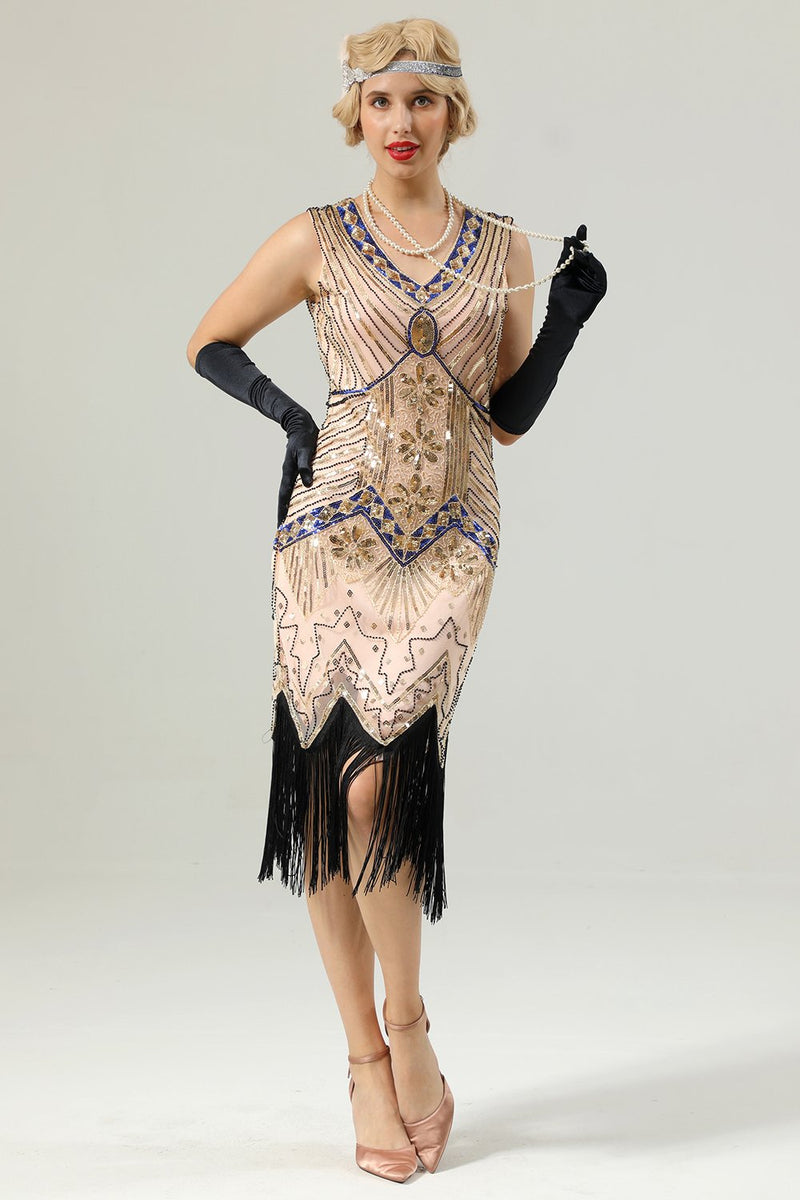 Załaduj obraz do przeglądarki galerii, Kobiety Strój Retro Sukienka Lata 20 Gatsby Bez Rękawów