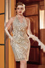 Załaduj obraz do przeglądarki galerii, Złota sukienka z dekoltem w serek Gatsby